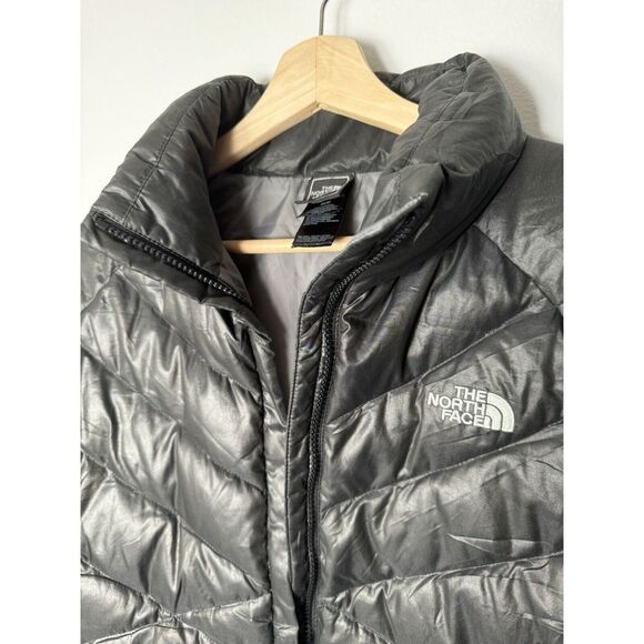 North Face 550 Goose Down puffer jacket womens medium Shiny Black Quilted Warm - Picture 3 of 7